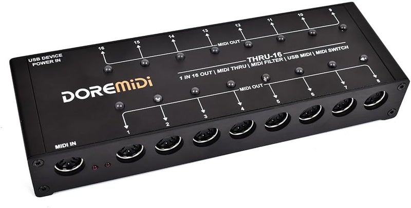 DOREMiDi MIDI THRU-16 Box Filter and Switch 1 MIDI input into 16 MIDI outputs and each MIDI output can edit MIDI filters(THRU-16) - Image 1